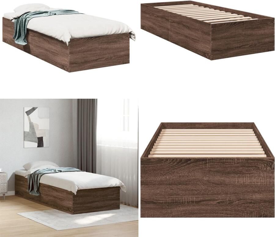 VidaXL Bedframe bewerkt hout bruin eikenkleur 90x200 cm Bedframe Bedframes Bed Bedbodem