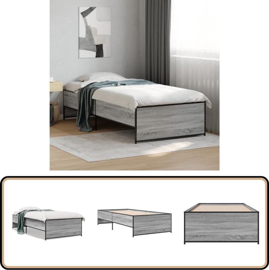 VidaXL Bedframe bewerkt hout en metaal grijs sonoma eiken 90x200 cm