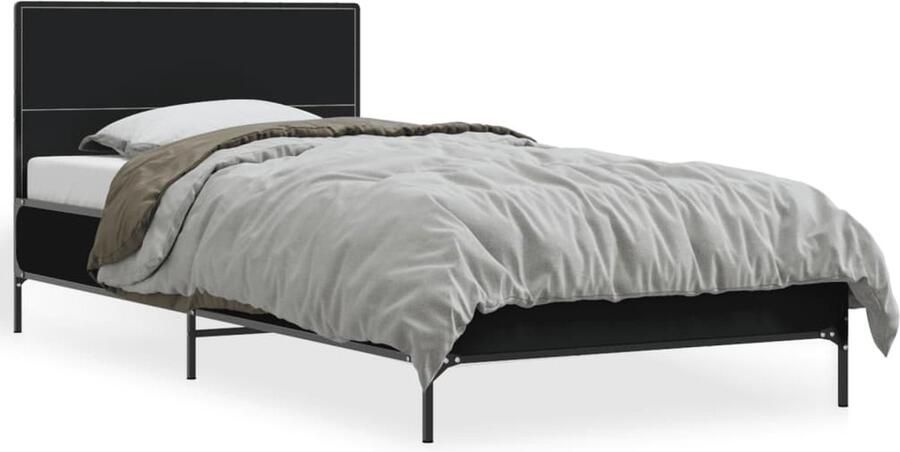 VidaXL -Bedframe-bewerkt-hout-en-metaal-zwart-90x200-cm