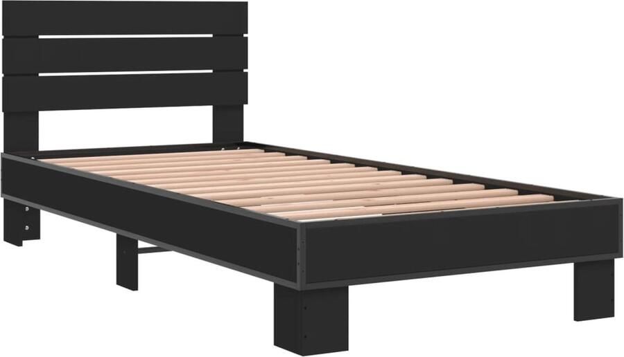 VidaXL -Bedframe-bewerkt-hout-en-metaal-zwart-90x200-cm - Foto 2