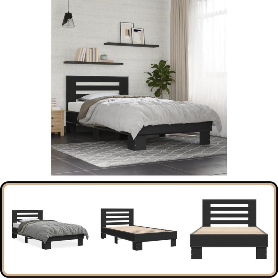 VidaXL Bedframe bewerkt hout en metaal zwart 90x200 cm