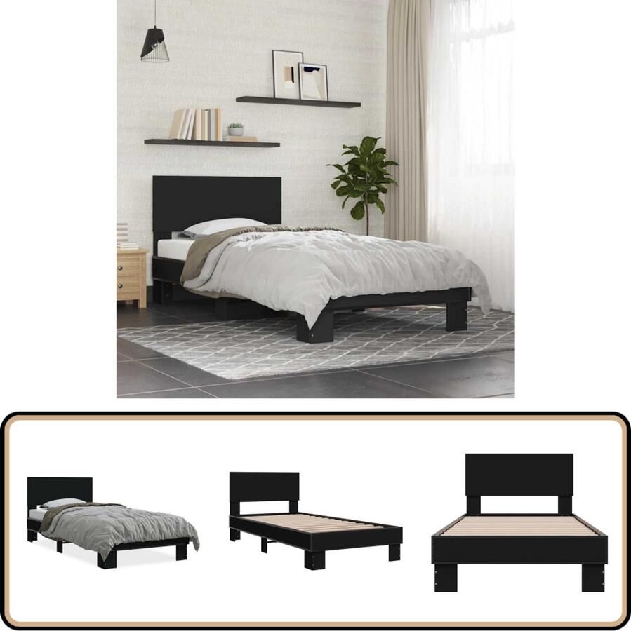 VidaXL Bedframe bewerkt hout en metaal zwart 90x200 cm