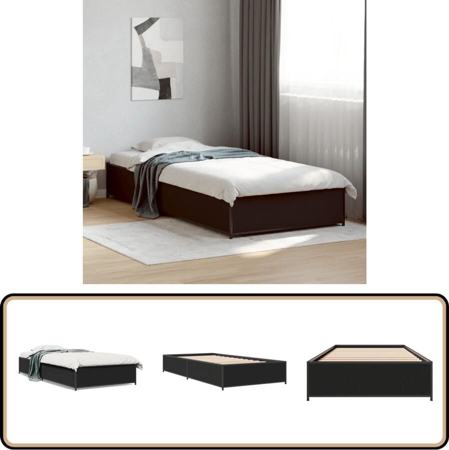 VidaXL Bedframe bewerkt hout en metaal zwart 90x200 cm