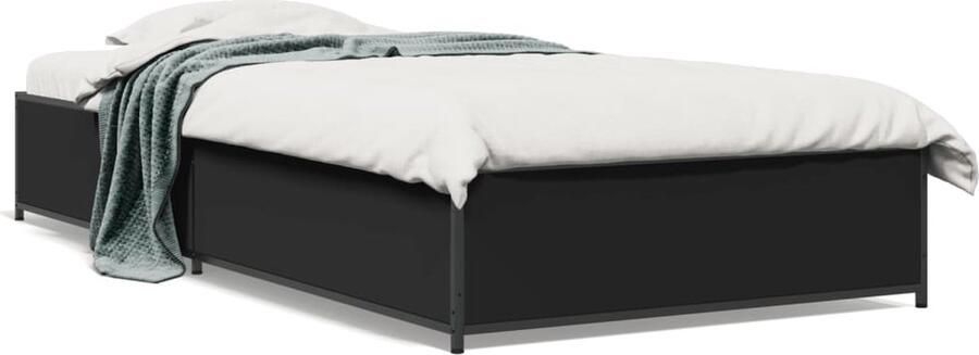 VidaXL -Bedframe-bewerkt-hout-en-metaal-zwart-90x200-cm