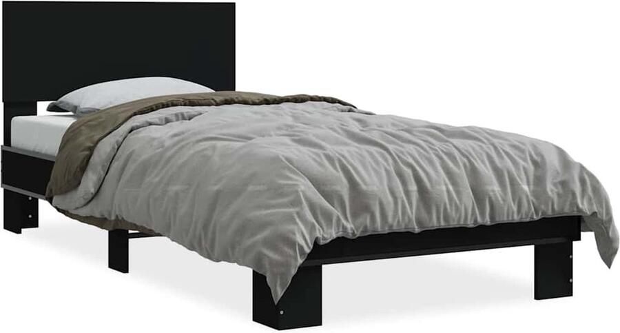 VidaXL -Bedframe-bewerkt-hout-en-metaal-zwart-90x200-cm - Foto 3