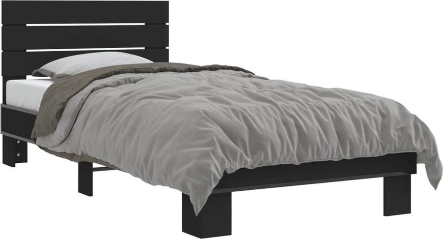 VidaXL -Bedframe-bewerkt-hout-en-metaal-zwart-90x200-cm