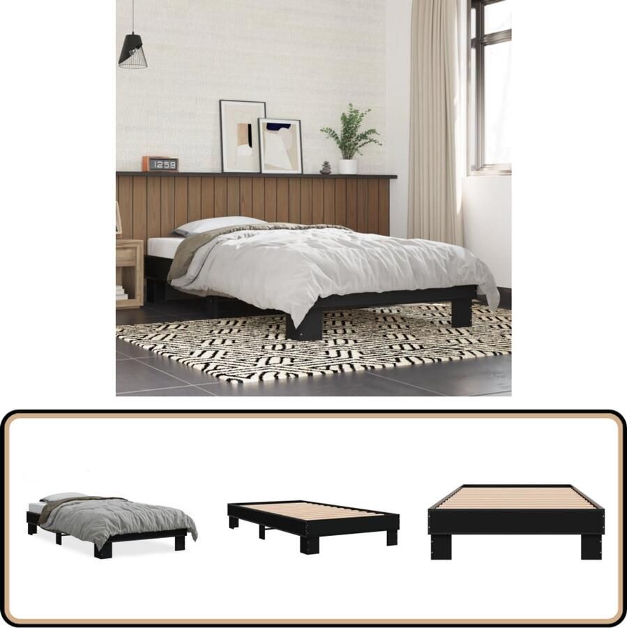 VidaXL -Bedframe-bewerkt-hout-en-metaal-zwart-90x200-cm