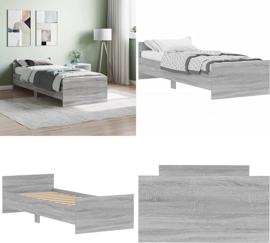 VidaXL Bedframe bewerkt hout grijs sonoma eiken 75x190 cm Bedframe Bedframes Bed Bedbodem