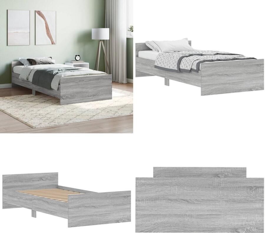 VidaXL Bedframe bewerkt hout grijs sonoma eikenkleurig 100x200 cm Bedframe Bedframes Bed Bedbodem