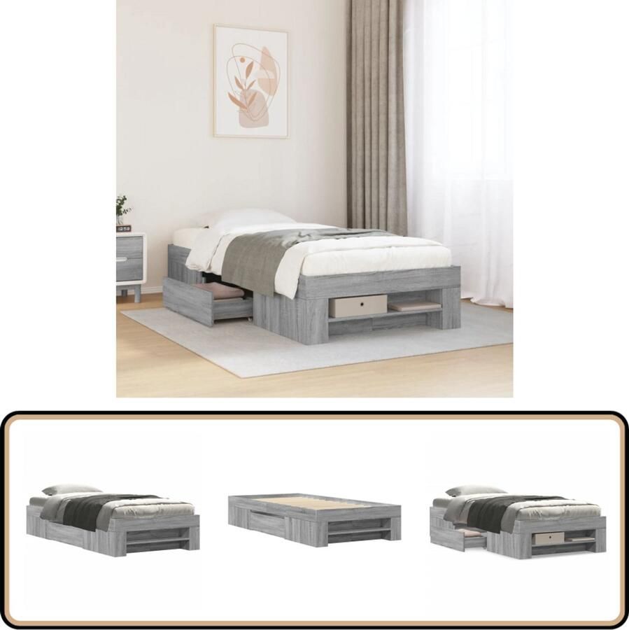 VidaXL Bedframe bewerkt hout grijs sonoma eikenkleurig 100x200 cm