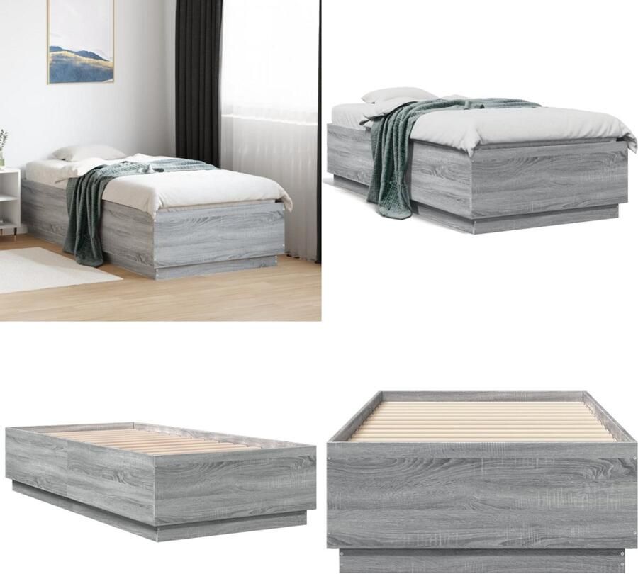 VidaXL Bedframe bewerkt hout grijs sonoma eikenkleurig 75x190 cm Bedframe Bedframes Bed Bedbodem
