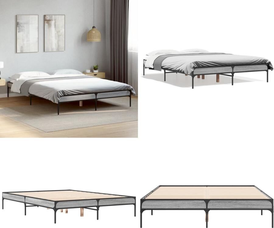 VidaXL Bedframe bewerkt hout metaal grijs sonoma eiken 120x200 cm Bedframe Bedframes Bed Bedbodem