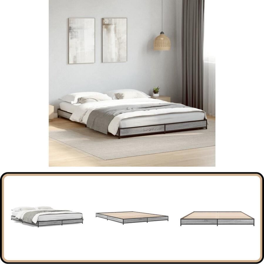 VidaXL Bedframe bewerkt hout metaal grijs sonoma eiken 120x200 cm