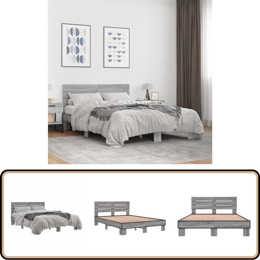 VidaXL Bedframe bewerkt hout metaal grijs sonoma eiken 120x200 cm
