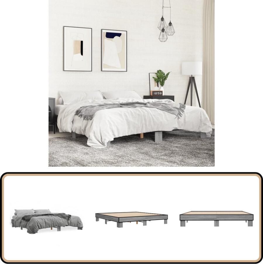 VidaXL Bedframe bewerkt hout metaal grijs sonoma eiken 180x200 cm