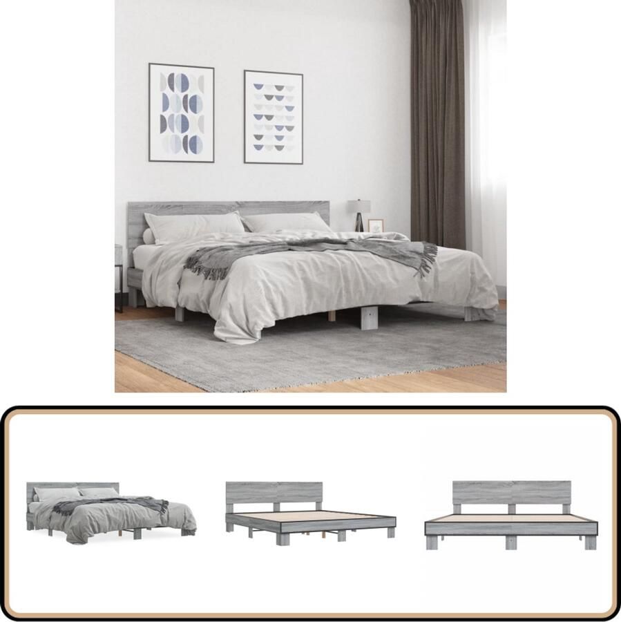 VidaXL Bedframe bewerkt hout metaal grijs sonoma eiken 180x200 cm