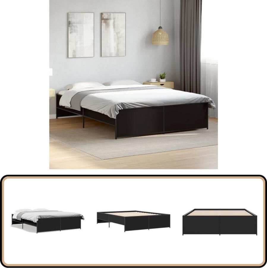VidaXL Bedframe bewerkt hout metaal zwart 140x200 cm