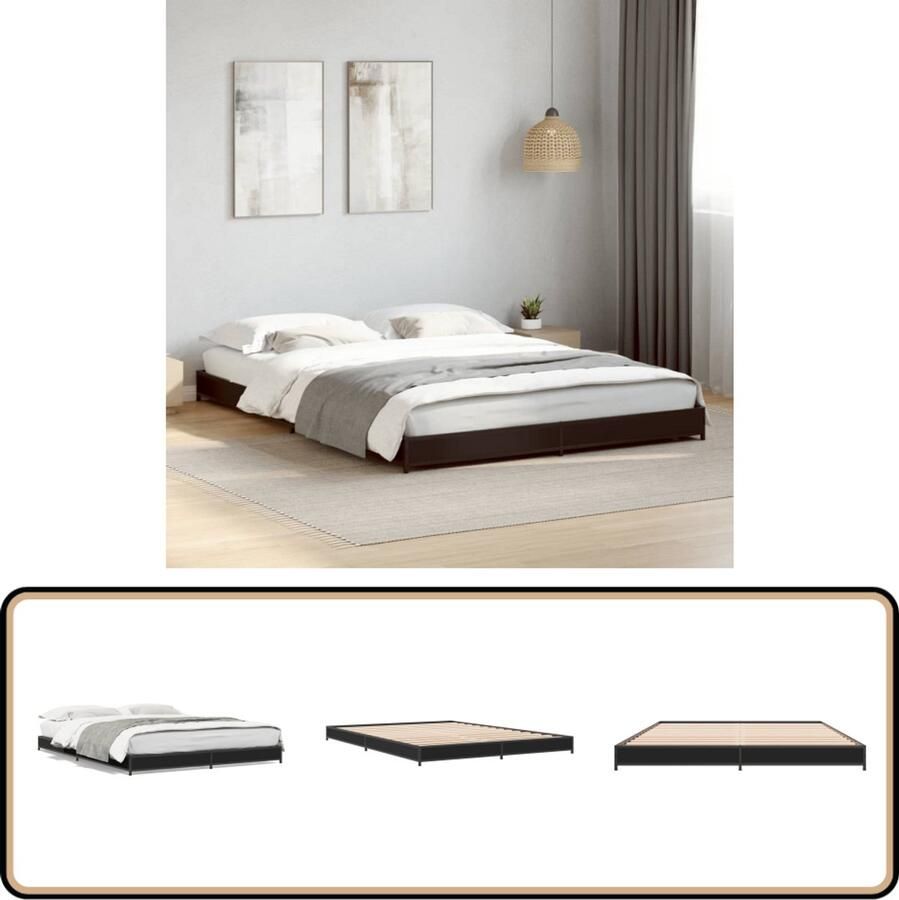 VidaXL Bedframe bewerkt hout metaal zwart 140x200 cm