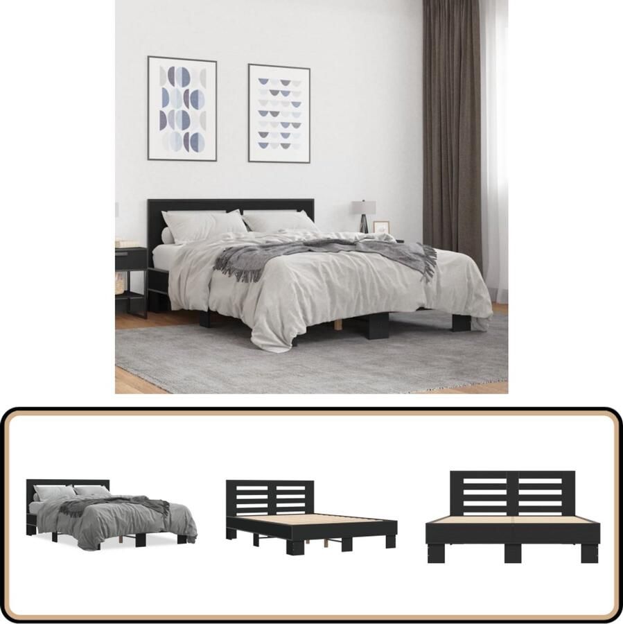 VidaXL Bedframe bewerkt hout metaal zwart 140x200 cm