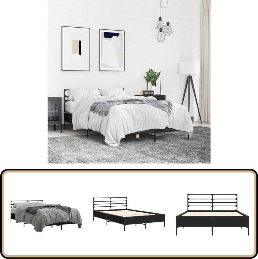 VidaXL Bedframe bewerkt hout metaal zwart 140x200 cm