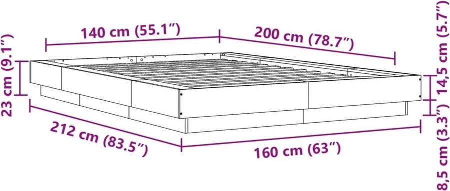 VidaXL -Bedframe-bewerkt-hout-sonoma-eikenkleurig-140x200-cm - Foto 2