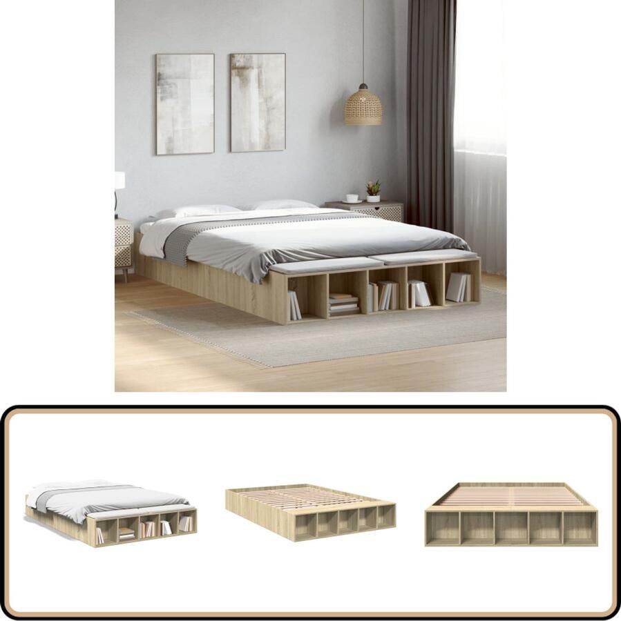 VidaXL -Bedframe-bewerkt-hout-sonoma-eikenkleurig-140x200-cm
