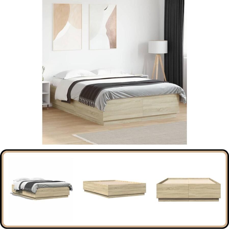 VidaXL -Bedframe-bewerkt-hout-sonoma-eikenkleurig-150x200-cm - Foto 2