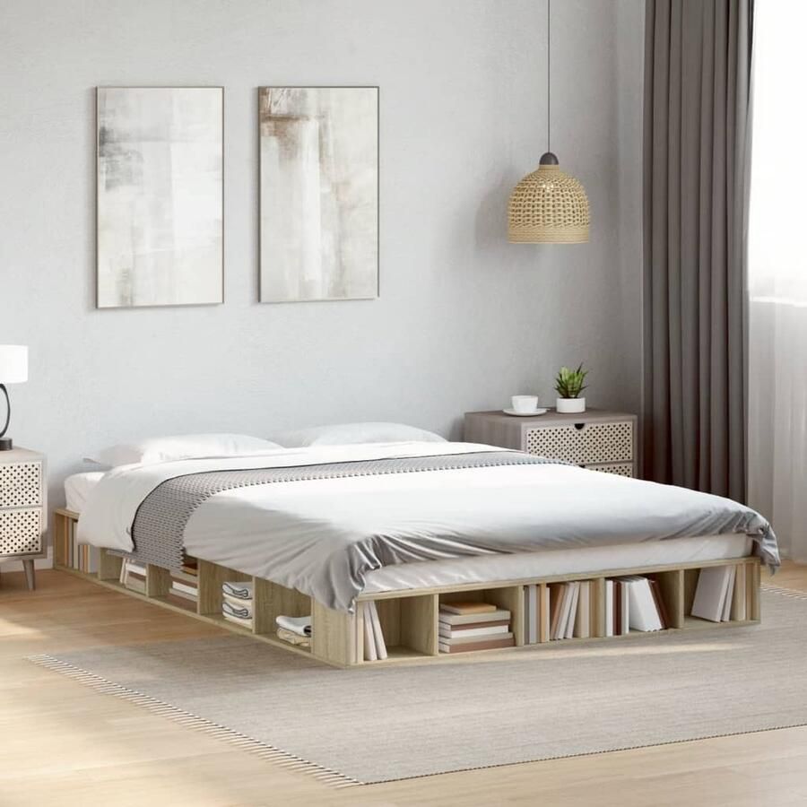 VidaXL -Bedframe-bewerkt-hout-sonoma-eikenkleurig-150x200-cm - Foto 2