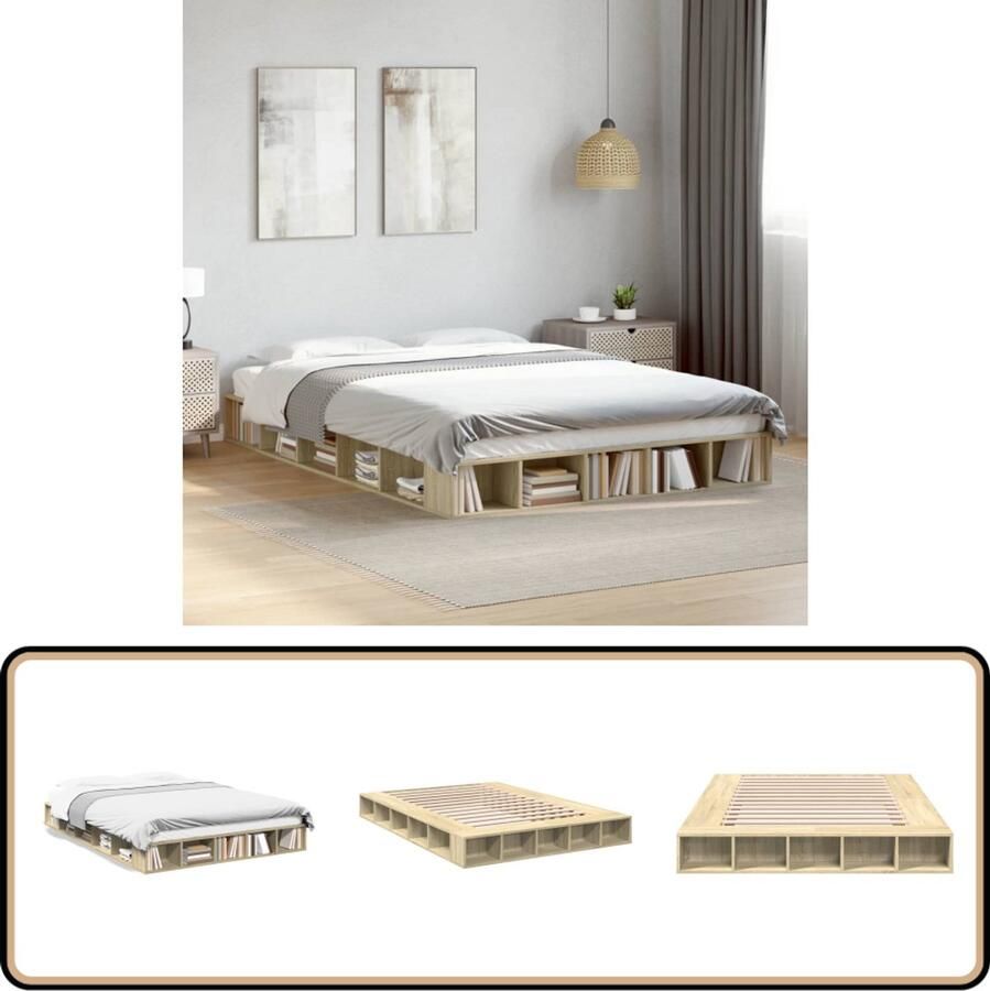 VidaXL -Bedframe-bewerkt-hout-sonoma-eikenkleurig-160x200-cm