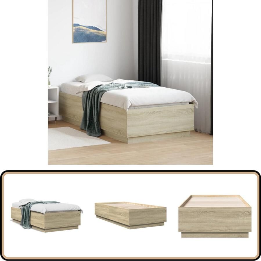 VidaXL Bedframe bewerkt hout sonoma eikenkleurig 75x190 cm