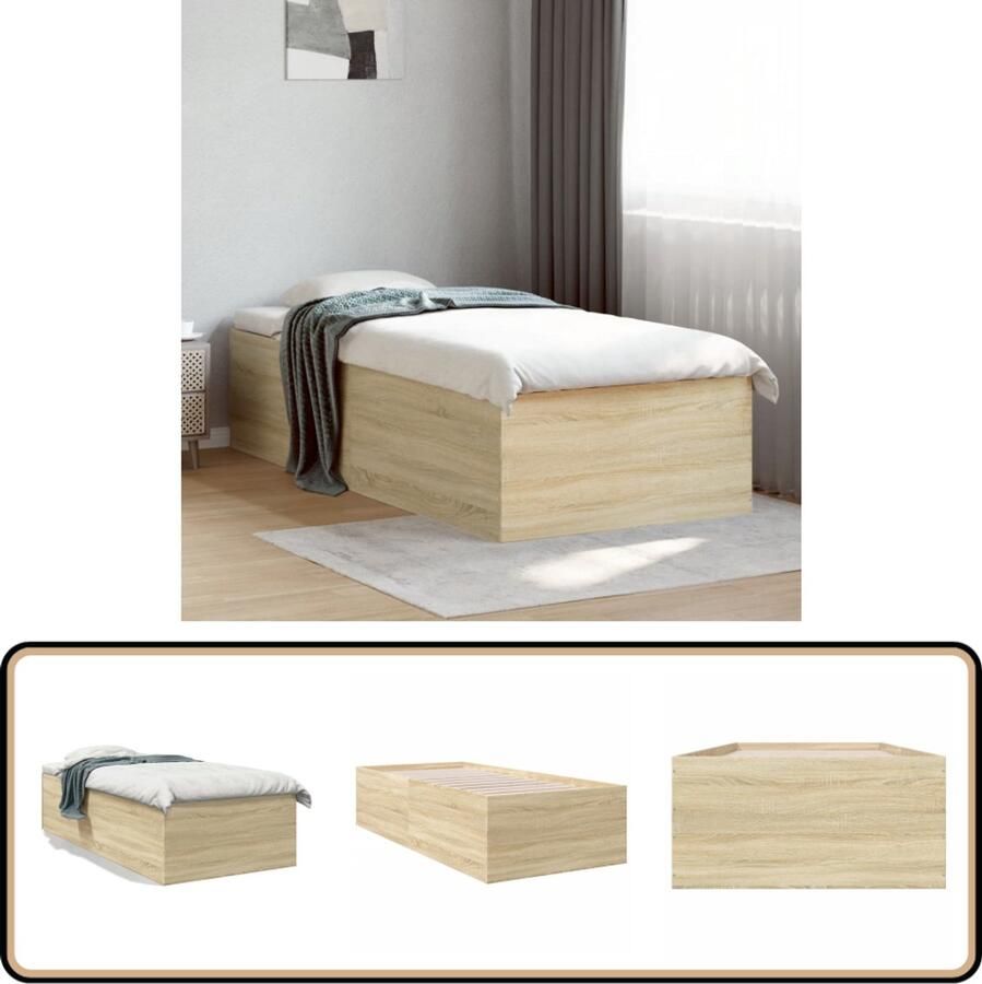 VidaXL Bedframe bewerkt hout sonoma eikenkleurig 75x190 cm