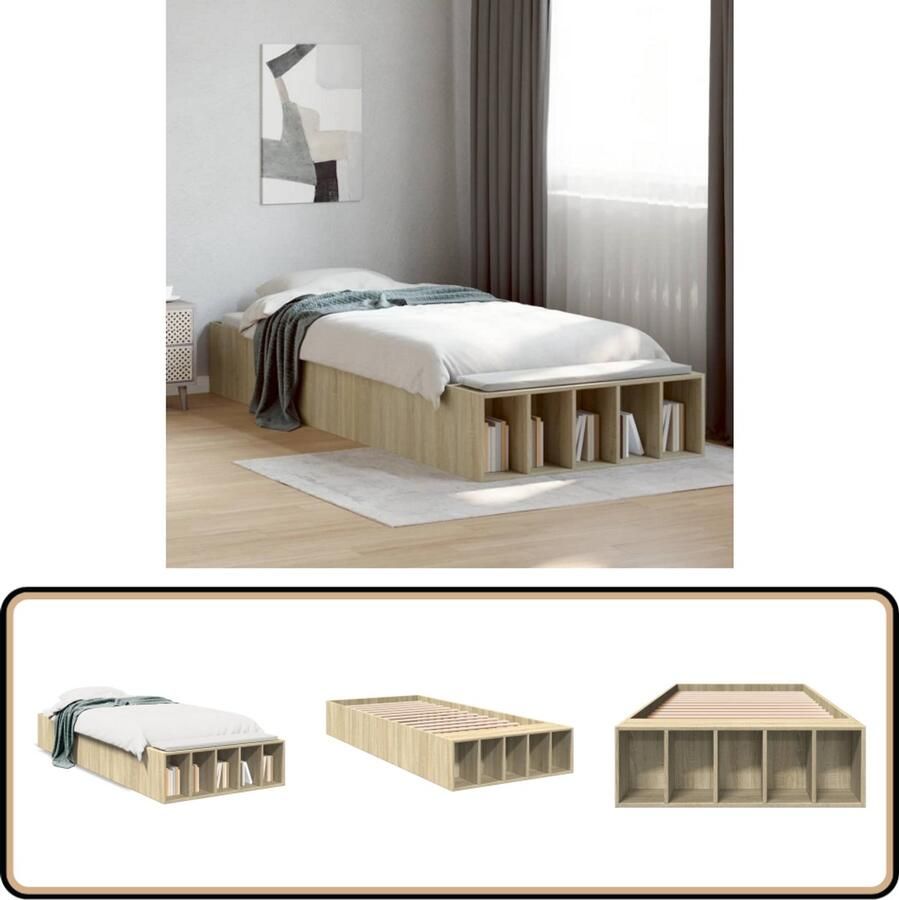 VidaXL Bedframe bewerkt hout sonoma eikenkleurig 75x190 cm