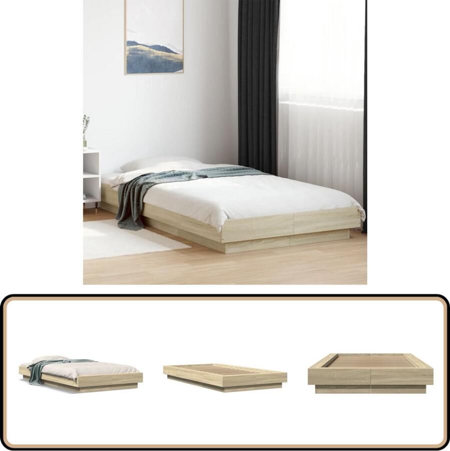VidaXL Bedframe bewerkt hout sonoma eikenkleurig 75x190 cm