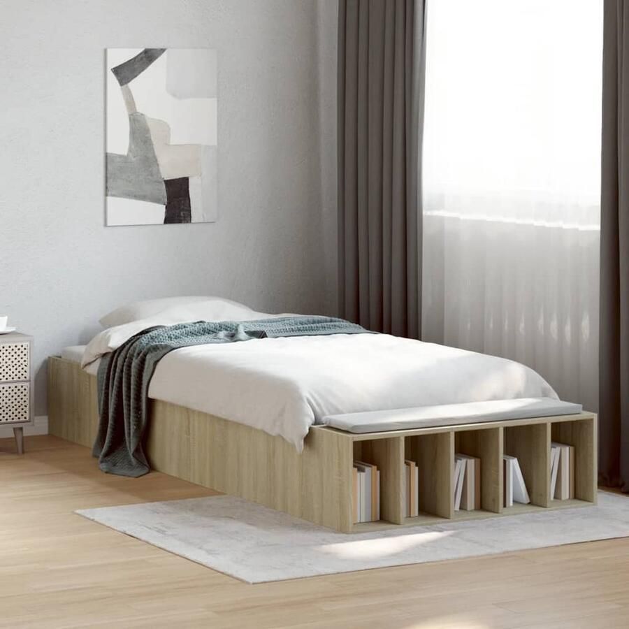 VidaXL -Bedframe-bewerkt-hout-sonoma-eikenkleurig-75x190-cm - Foto 2