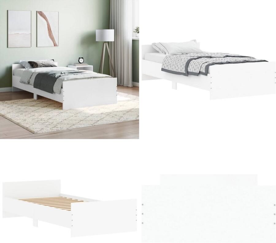 VidaXL Bedframe bewerkt hout wit 100x200 cm Bedframe Bedframes Bed Bedbodem