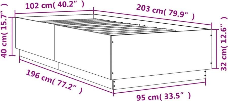 VidaXL -Bedframe-bewerkt-hout-wit-100x200-cm - Foto 2