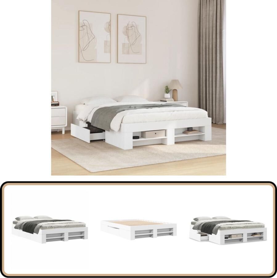 VidaXL Bedframe bewerkt hout wit 135x190 cm