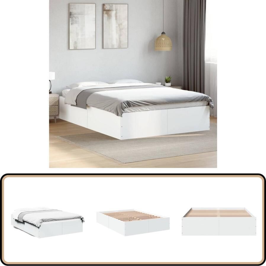 VidaXL Bedframe bewerkt hout wit 135x190 cm