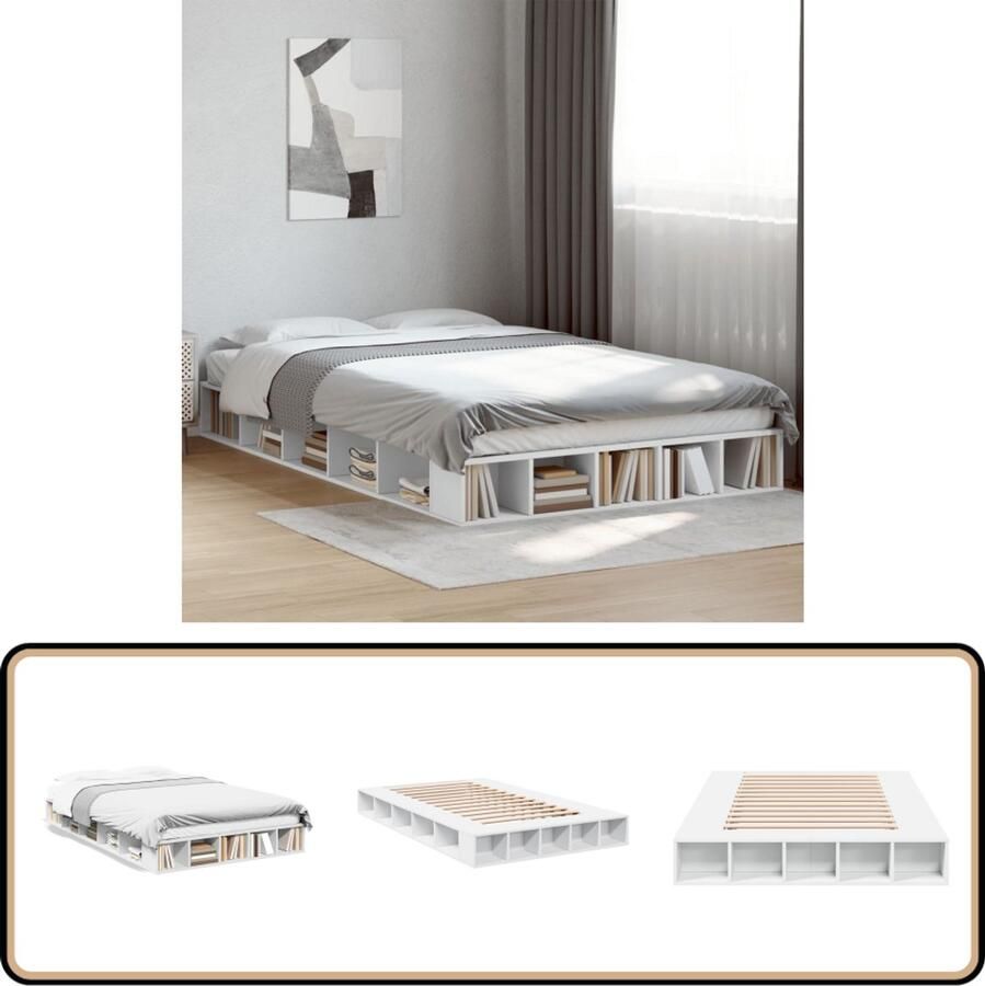 VidaXL Bedframe bewerkt hout wit 135x190 cm