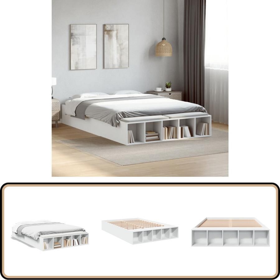 VidaXL Bedframe bewerkt hout wit 135x190 cm