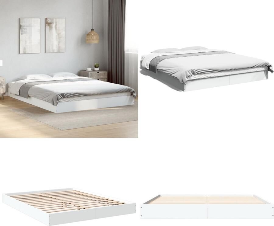 VidaXL Bedframe bewerkt hout wit 150x200 cm Bedframe Bedframes Bed Bedbodem