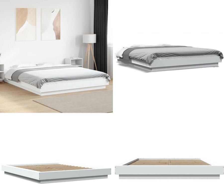 VidaXL Bedframe bewerkt hout wit 160x200 cm Bedframe Bedframes Bed Bedbodem