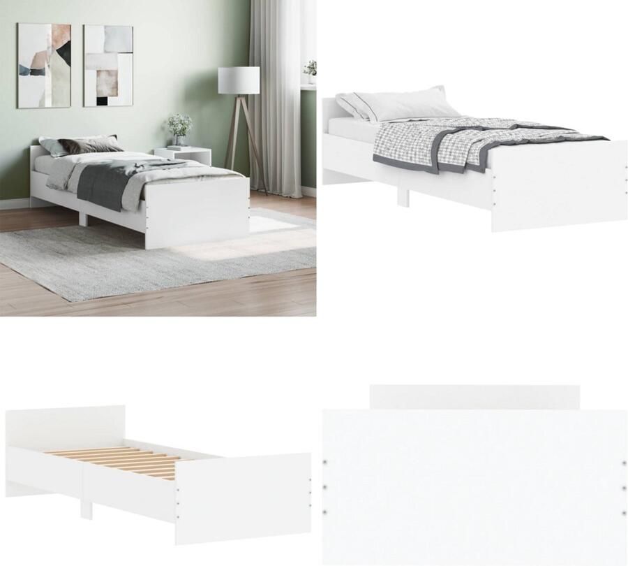 VidaXL Bedframe bewerkt hout wit 75x190 cm Bedframe Bedframes Bed Bedbodem