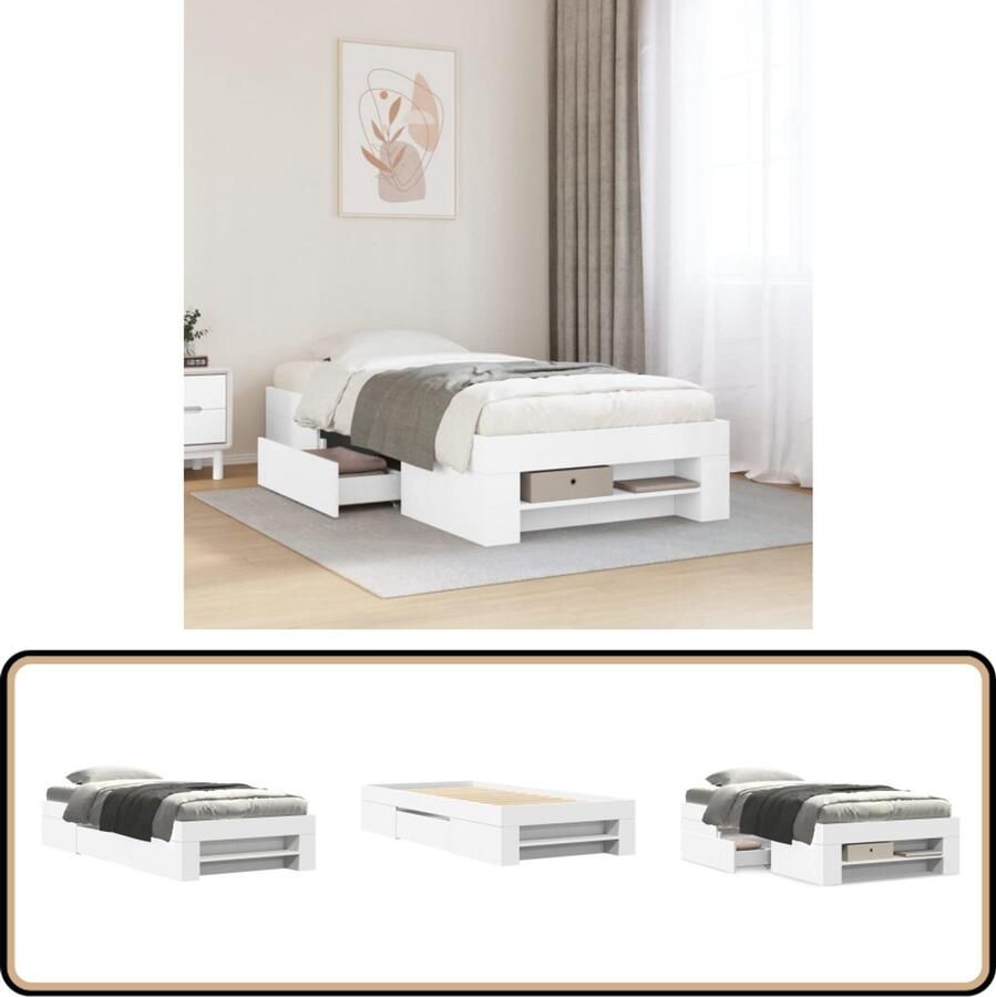 VidaXL Bedframe bewerkt hout wit 75x190 cm