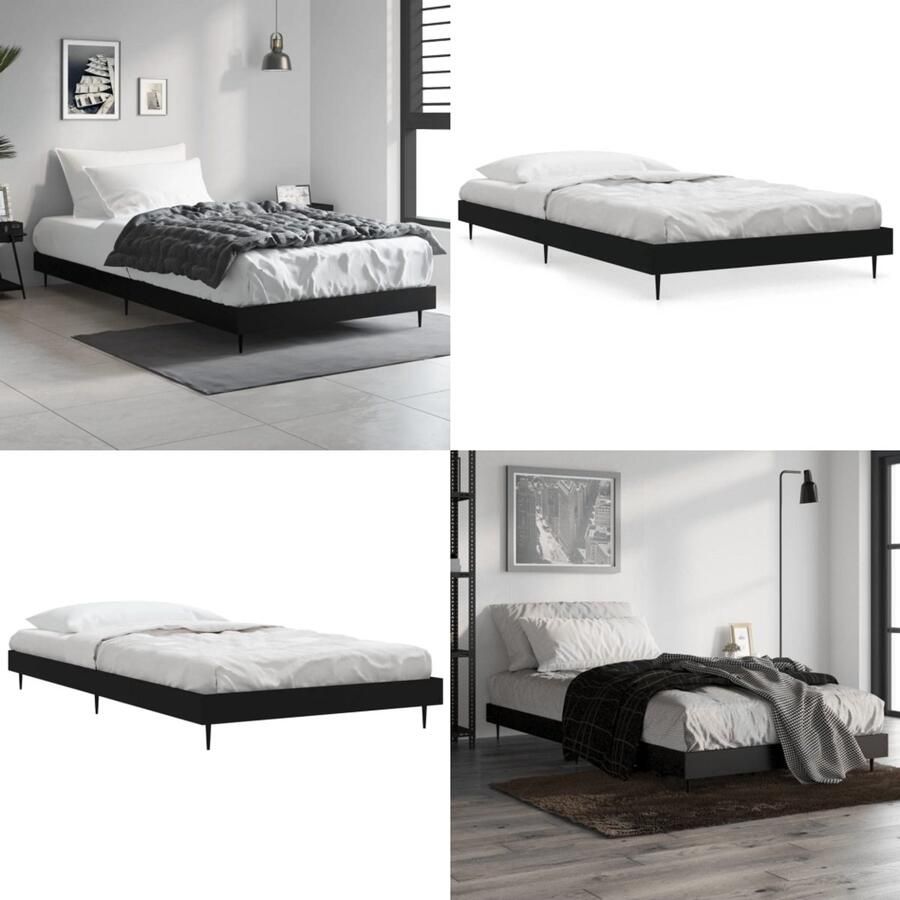 VidaXL Bedframe bewerkt hout zwart 100x200 cm Bedframe Bedframes Slaapkamermeubel Slaapmeubel