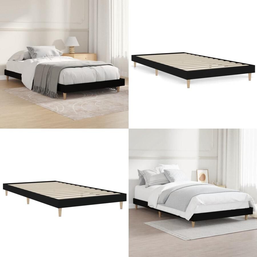 VidaXL Bedframe bewerkt hout zwart 100x200 cm Bedframe Bedframes Slaapkamermeubel Slaapmeubel
