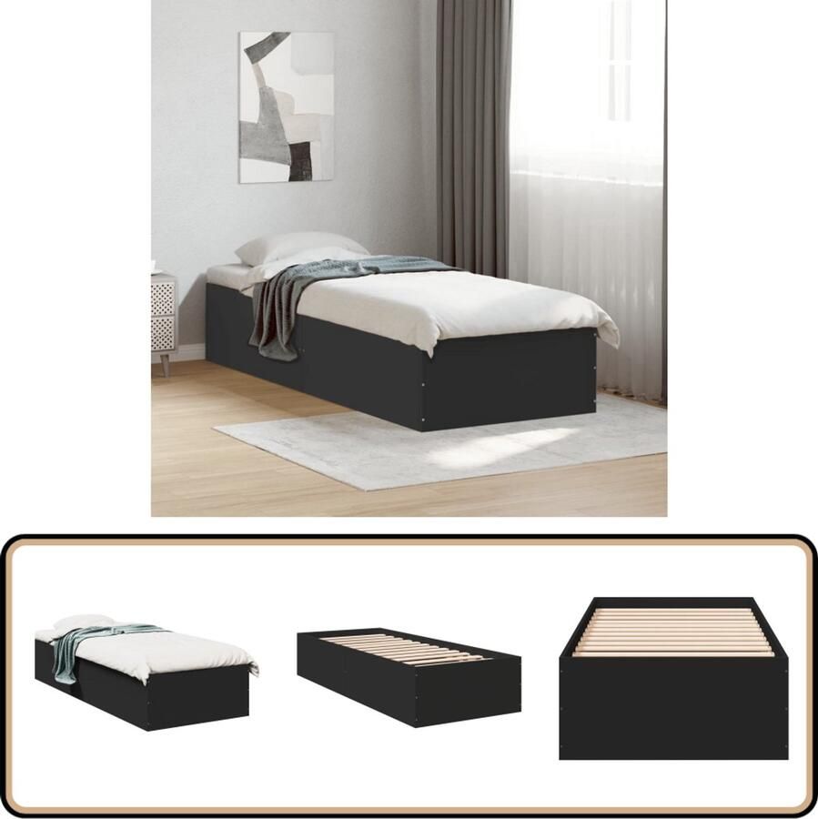 VidaXL -Bedframe-bewerkt-hout-zwart-100x200-cm - Foto 5