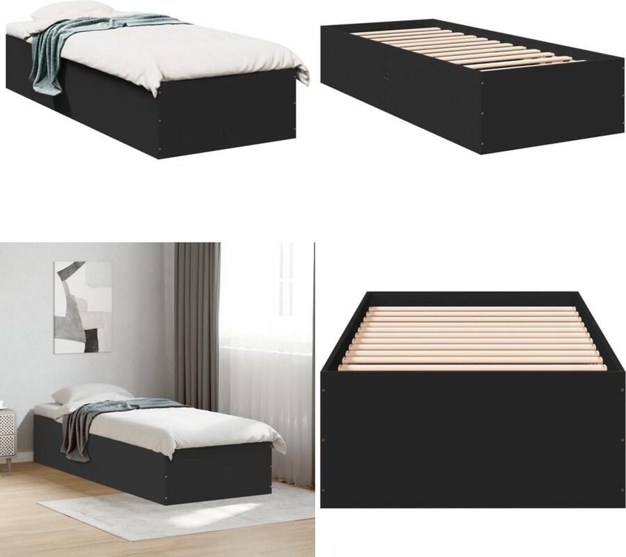 VidaXL Bedframe bewerkt hout zwart 90x190 cm Bedframe Bedframes Bed Bedbodem