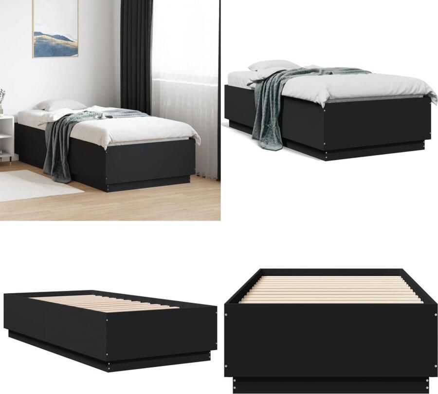 VidaXL Bedframe bewerkt hout zwart 90x190 cm Bedframe Bedframes Bed Bedbodem