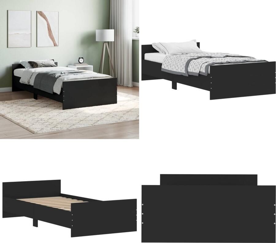 VidaXL Bedframe bewerkt hout zwart 90x190 cm Bedframe Bedframes Bed Bedbodem - Foto 2